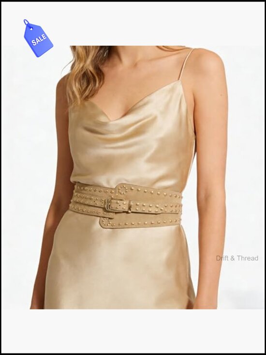 Wide Elastic Waist Belt Chunky Stretchy Thick Studded Dress Belt for Women